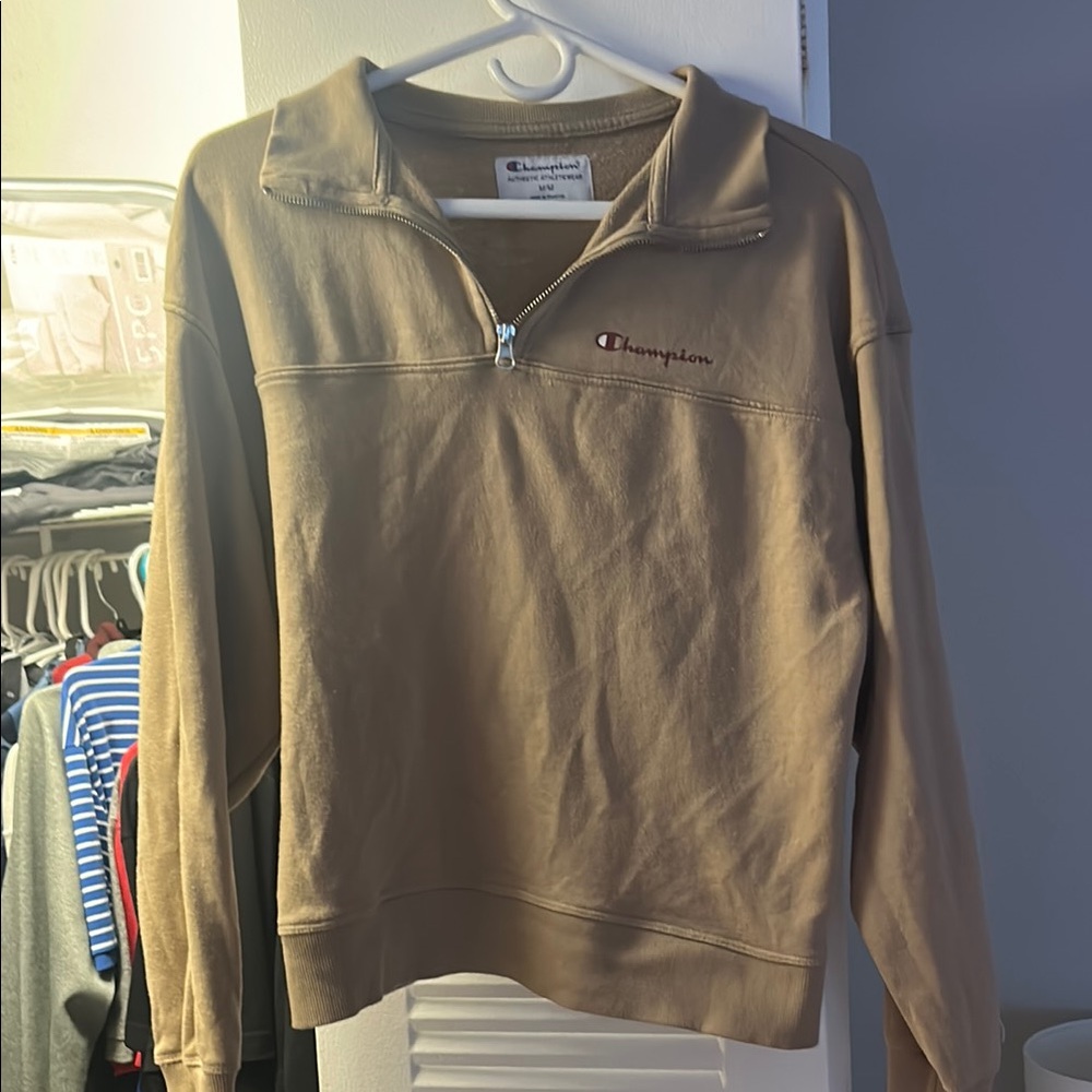 Champion Tan Zip Up Sweater with Stand-Up Collar